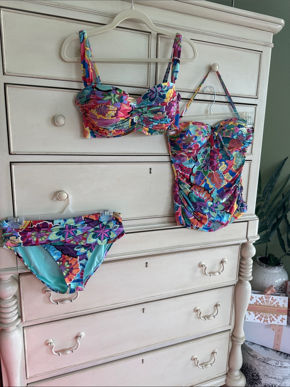 Vibrant Floral three-Piece Bikini & Tankini Set - Multi Color